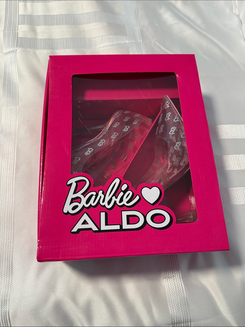 ALDO Barbie Tessy Clear Jelly Heels with Silver B letter Accents